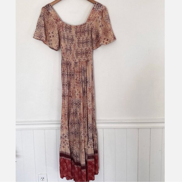 Angie Twist Knot Bohemian Slit Midi Maxi Dress Size XS/Small Floral Smocked B32 - Picture 9 of 16